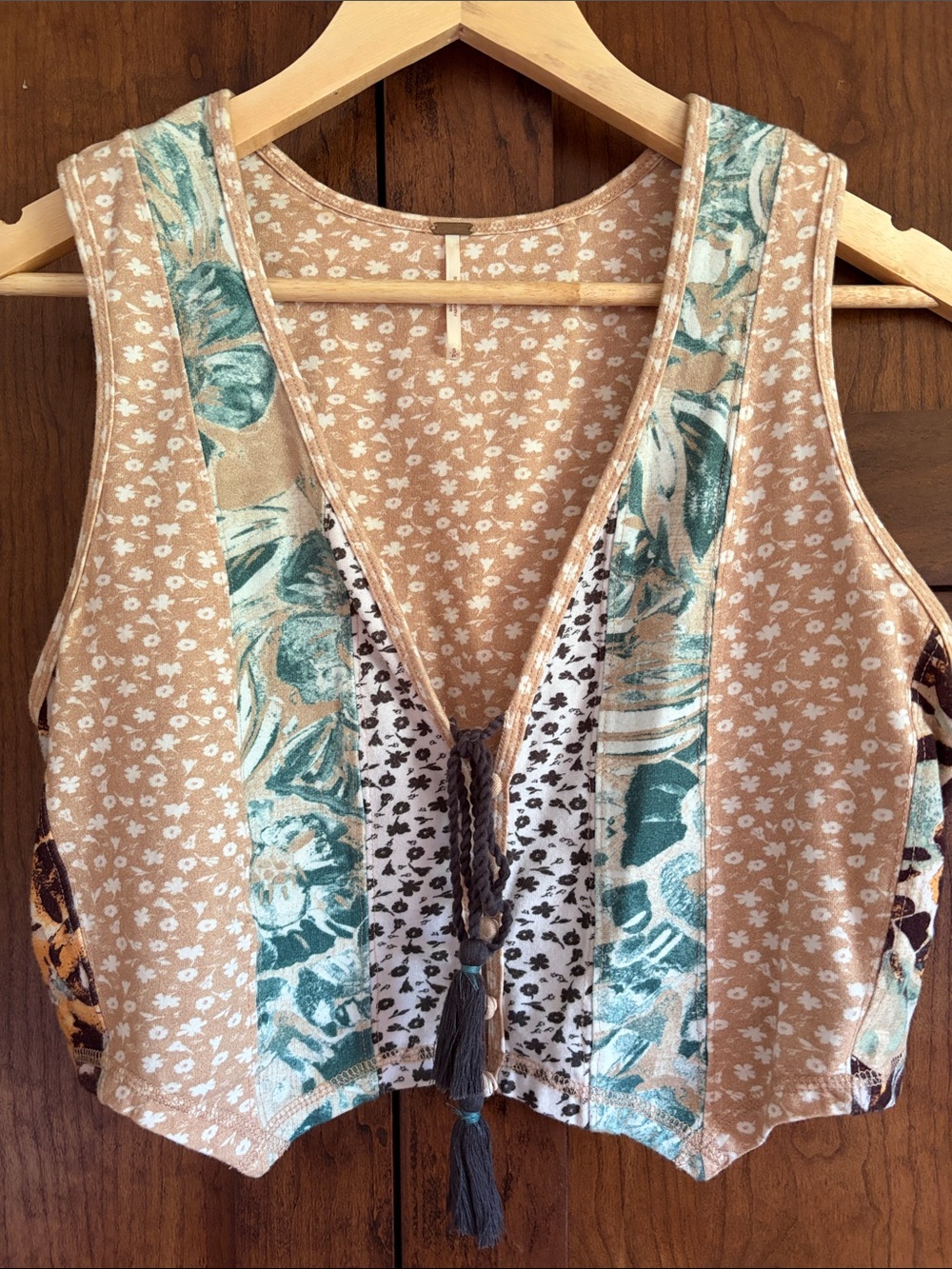 Free People Patchwork Crop Tank in Tan and Teal